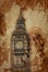 Aged vintage sepia toned Big Ben, London