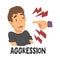 Aggression Teen Problem, Teenager Boy in Stressful Situation Vector Illustration