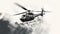 Aggressive Black And White Helicopter Painting With Gritty Textural Effects