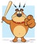 Aggressive Brown Bulldog Cartoon Mascot Character Holding A Bat And Pointing