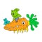 Aggressive bunny riding a carrot monster, doodle icon image kawaii