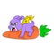 Aggressive bunny riding a giant carrot, doodle icon image kawaii