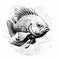 Aggressive Digital Fish Tattoo Design On White Background