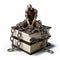 Aggressive Digital Illustration: Bronze Figure With Chain Wrapped Around Book