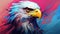 Aggressive Digital Illustration: Eagle Head On Colorful Background