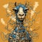 Aggressive Digital Illustration Of A Llama Dressed In Strings And Blue Dye