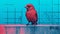 Aggressive Digital Illustration Of Red Bird On Blue Wall