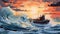 Aggressive Digital Illustration: Sailboat At Sunrise