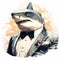 Aggressive Digital Illustration Of A Shark In A Tuxedo