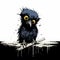 Aggressive Digital Illustration: Small Black Bird Confronts Owl