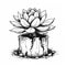 Aggressive Digital Illustration Tattoo: Lotus Plant On Wooden Stump