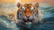 Aggressive Digital Illustration Of A Tiger Swimming In Water