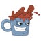 Aggressive face glass spilling coffee, doodle icon image kawaii