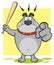 Aggressive Gray Bulldog Cartoon Mascot Character Holding A Bat And Pointing