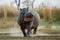 Aggressive hippo male in the nature habitat