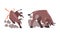 Aggressive powerful bulls set. Aggressive animals attacking cartoon vector illustration