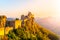 Aggstein Castle ruins at sunse time. Wachau Valley of Danube River, Austria
