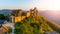 Aggstein Castle ruins at sunse time. Wachau Valley of Danube River, Austria