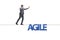 Agile transformation concept with businessman walking on tight r