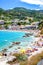 Agios Nikitas beach in Lefkada panoramic view from the sea in th