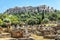 Agora in Athens, Greece. Scenic view of ancient Greek ruins and Acropolis in distance
