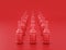 Agoup of shiny red plastic oil additive bottles in red background, flat colors, single color, 3d rendering