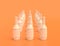 Agoup of white plastic oil additive bottles in yellow orange background, flat colors, single color, 3d rendering