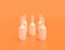 Agoup of white plastic oil additive bottles in yellow orange background, flat colors, single color, 3d rendering