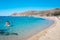 Agrari Beach Mykonos Greece blue sea, wild, quiet famous for diving snorkeling