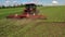 Agrarian, agricultural machinery, work in the field. Aerial photography.