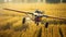 An agricultural aircraft plane watering a field during the daytime