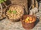 Agricultural baskets of fresh fruits