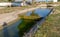 Agricultural canal or irrigation canal in a concrete wall Direct water to the farmer`s farmland in arid areas of risky farming