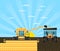 Agricultural combine harvester in grain field