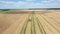 Agricultural Combine Machine Harvester Of Grain Crops On The Field Aerial View