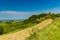 Agricultural cultivated fields and ancient stronghold in Italy