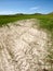 Agricultural desert landscape with a bright blue sky