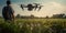 An agricultural drone gracefully pollinates a farm field, nature and technology intertwining for abundant harvests