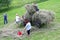 Agricultural family business, family is harvesting hay, Czech Republic