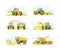 Agricultural Farming Machinery with Tractor, Harvester and Plow Vector Set