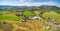 Agricultural fields in Australian countryside aerial panorama. M