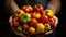 Agricultural hands showing harvested heirloom tomatoes