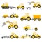 Agricultural harvesting vehicles set with tractor harvesting trailer.