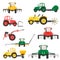 Agricultural harvesting vehicles set with tractor harvesting trailer.