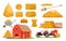 Agricultural hay harvest set, haystacks and bales, tractor and straw heap, wheelbarrow