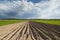 Agricultural landscape, plowed field.