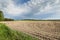 Agricultural landscape, plowed field.