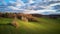 Agricultural light and shadow background. Tranquil farmland scene