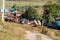 Agricultural machinery parked on the street