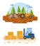 Agricultural machinery vector icon set isolated on white scene. Farming, harvesting, gardening. Illustration design
